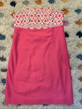 Lilly Pulitzer Strapless Dress Size 4 Pink with White Lace